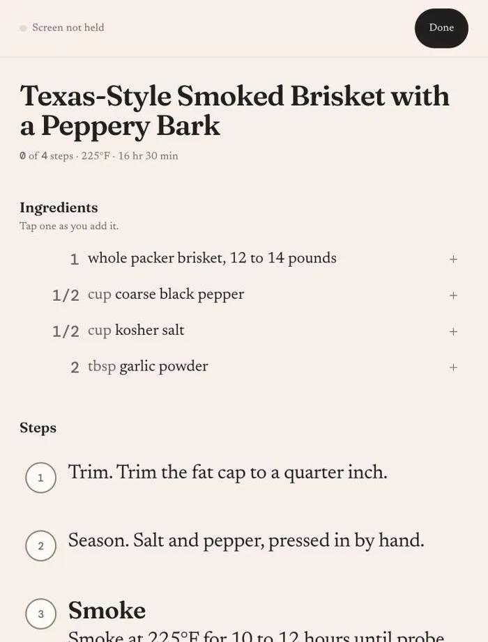 The killed Cook Mode with a warm pink wash background