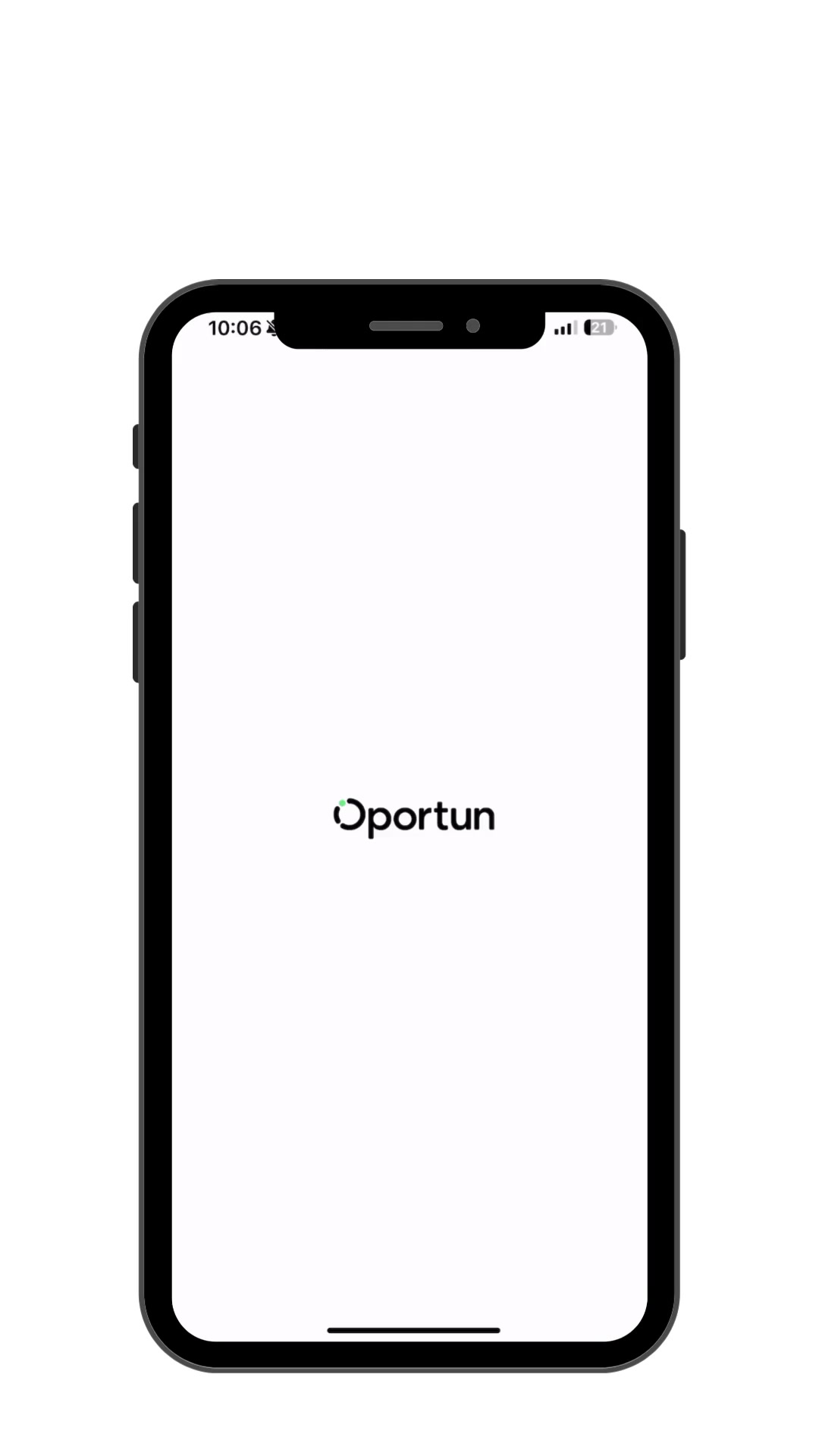 Oportun mobile splash screen on a device frame